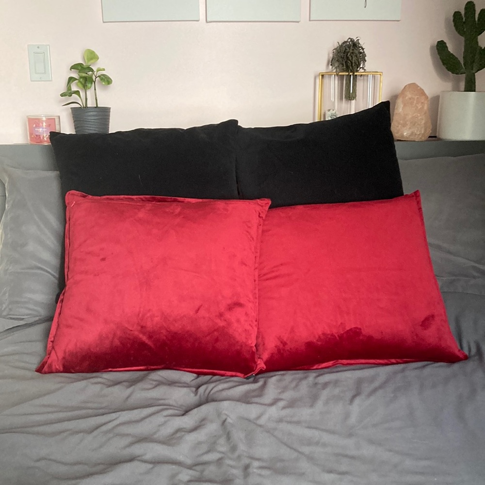 2 Crushed Red Velvet Accent Pillows